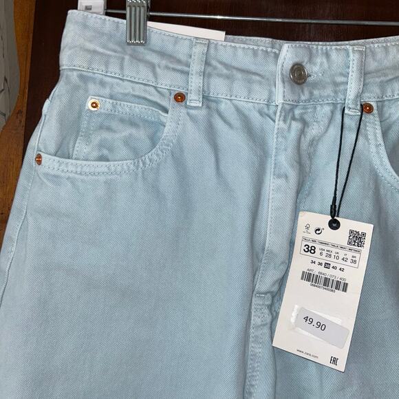 NWT Zara marine Strait mellow blue size 6 jeans wide leg - Picture 3 of 12